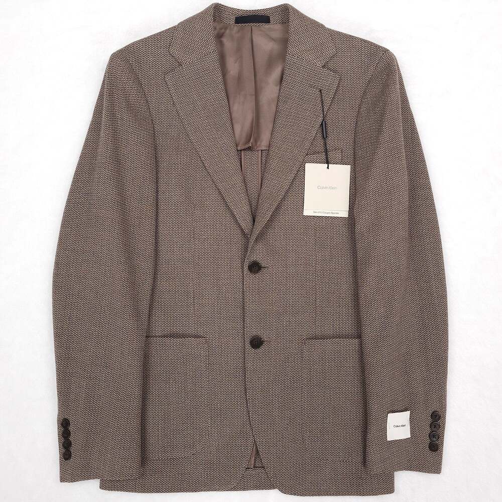 Calvin Klein Mens Slim Fit Sport Coat Blazer 36R Brown Textured Stretch Wool NWT